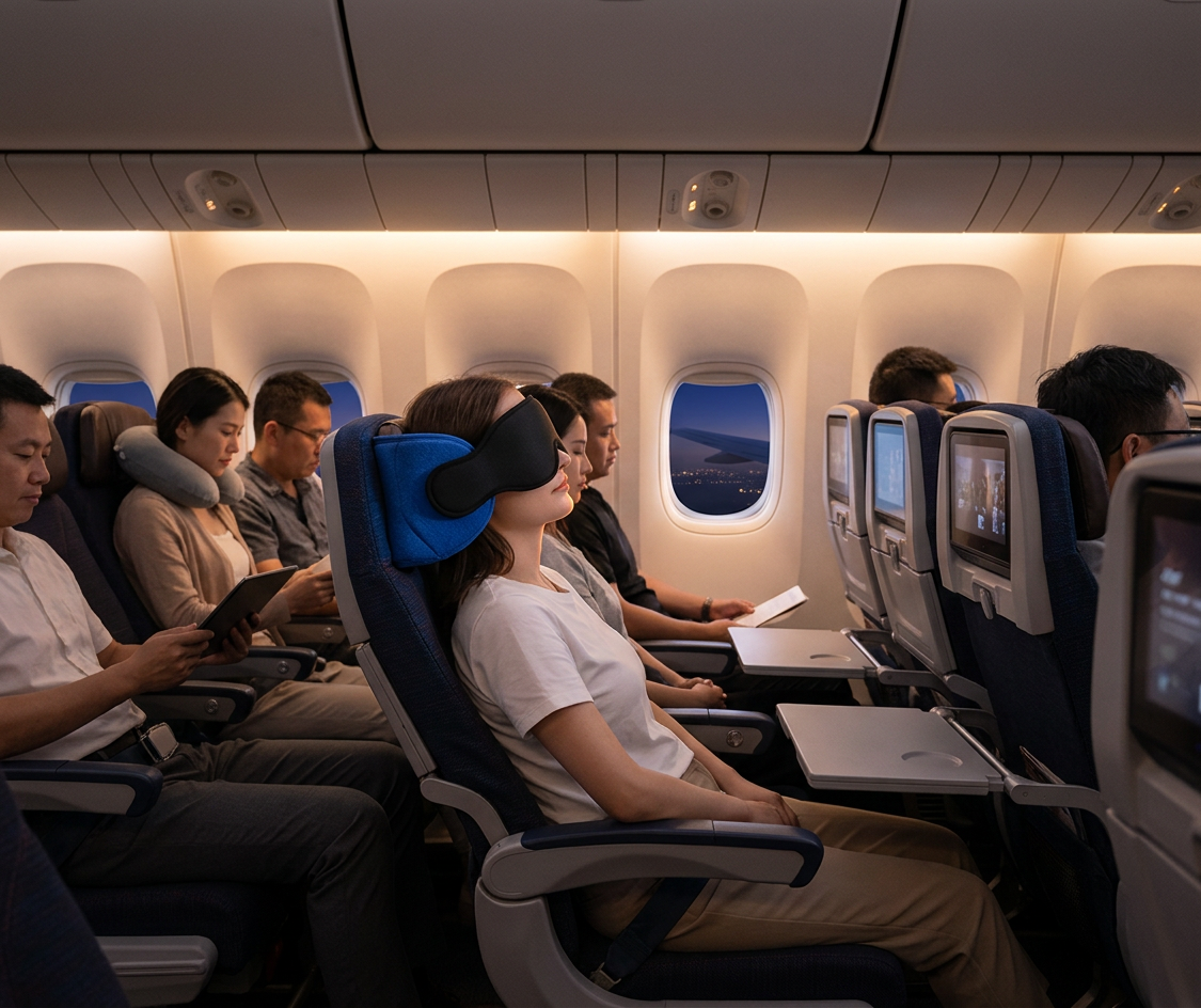 DeepSleep 360 – Ergonomische Reise-Schlafmaske mit integrierter Nackenstütze