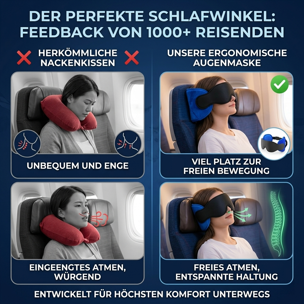 DeepSleep 360 – Ergonomische Reise-Schlafmaske mit integrierter Nackenstütze
